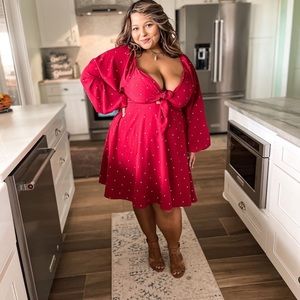 Front Tie Up Polka Dot Midi Dress